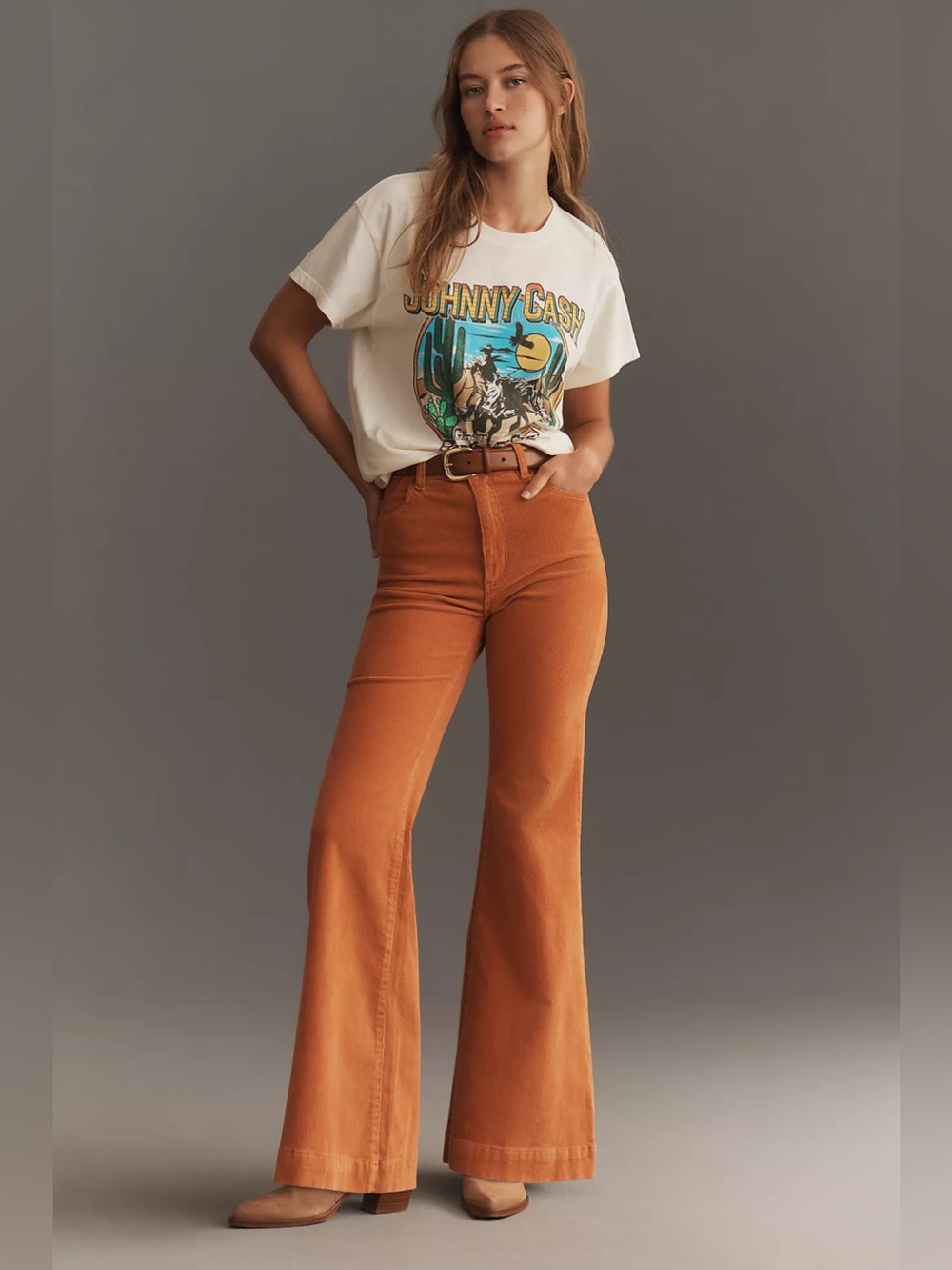 New Rollas Womens 30 Eastcoast High Rise Flare Rust Corduroy Jeans Pants 70’s